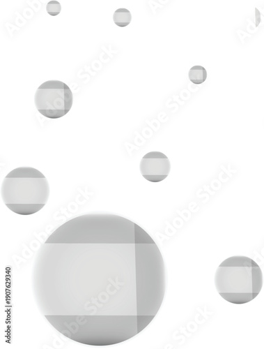 Vector Abstract Grey Water Bubbles And Spheres On White Background For Modern Graphic Design And Creative Overlaying.