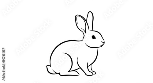 Simple Line Drawing of a White Rabbit Sitting.