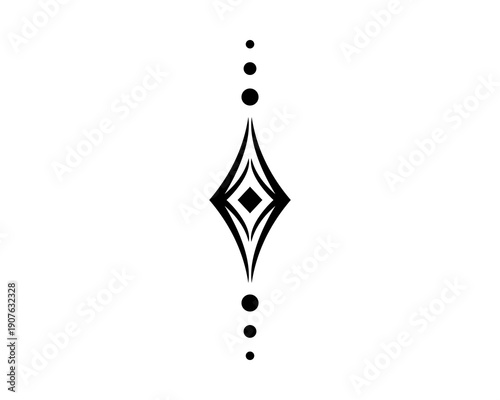 Ornamental Tattoo Illustration with Symmetrical Decorative Line Art