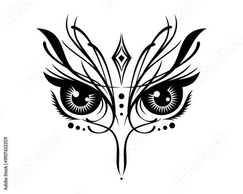Ornamental Tatto Design with Traditional and Modern Line Art Style incorporating with beauty eyes 