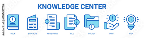 Knowledge Center web banner icon vector illustration concept with icon of book, brochure, newspaper, file, folder, info, and idea.