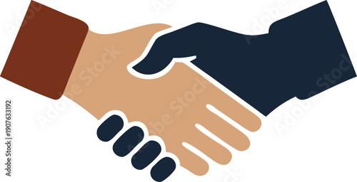 A graphic illustration depicts two hands firmly shaking in a gesture of
