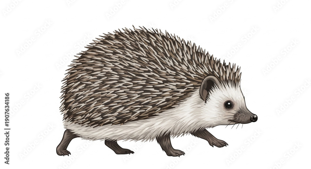 Obraz premium Small Hedgehog Walking Isolated White Background.