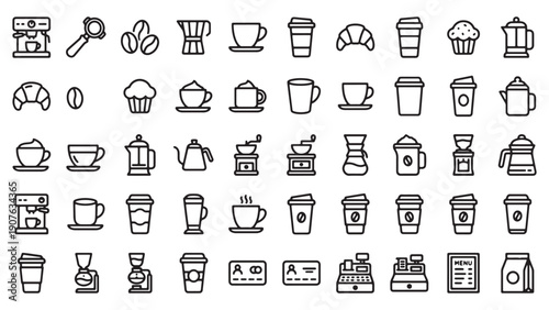  Bakery and coffee product icon library for food delivery apps, cafe point of sale systems, restaurant menu design, culinary business branding, and hospitality service platforms