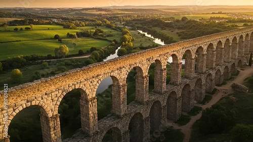 Ancient Roman Aqueduct - A Historical Landmark in the Countryside.