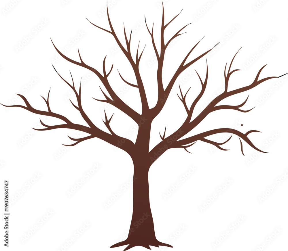 Fototapeta premium A simple illustration depicts a bare tree with twisting branches and trunk