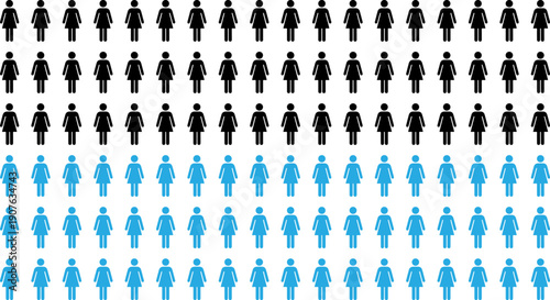 Population Statistics Concept with Black and Blue Human Icons in Grid Layout