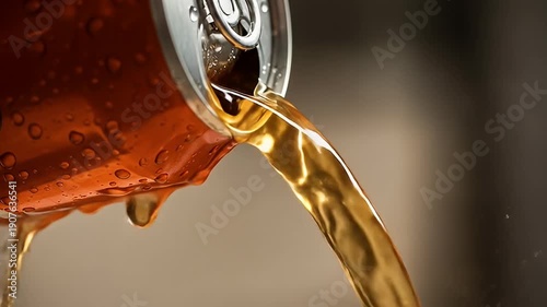 Refreshing Pour - A Close-Up of Soda Can in Action.