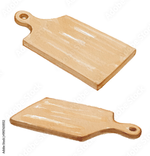 Hand painted watercolor wooden cutting board isolated