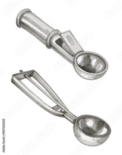 Hand painted watercolor ice cream scooper isolated