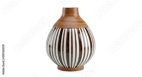 Striking Wooden Vase with Vertical Stripes