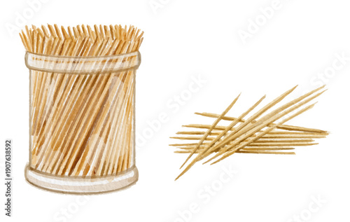 Watercolor toothpick isolated on white background