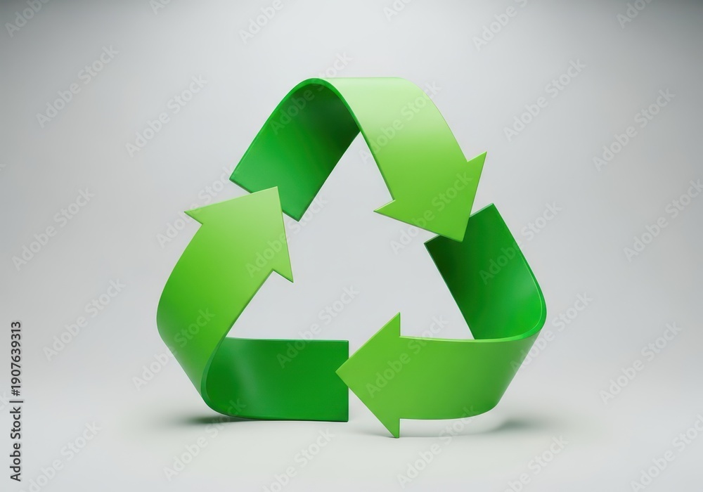 Fototapeta premium Three curved green arrows forming a triangular loop, symbolizing circular usage and environmental protection concepts on a plain background, illustration, loop, circular usage