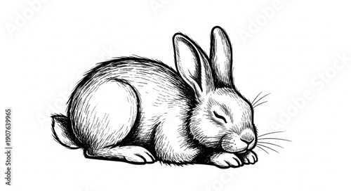 Vintage Illustration of a Sleeping Rabbit.
