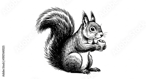 Vintage Squirrel Holding Nut Illustration.