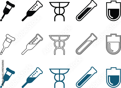 Scientific and medical with test tubes and crutches