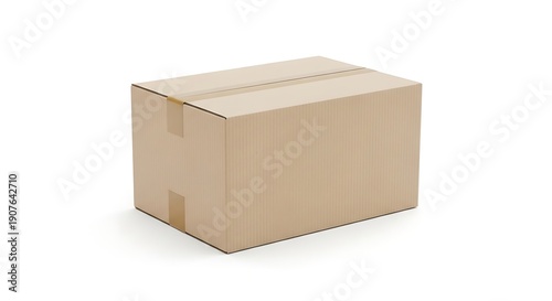 A large cardboard box with a white background and a simple design