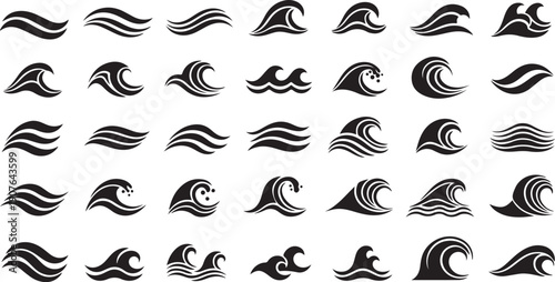Collection of various wave icons in different shapes and styles