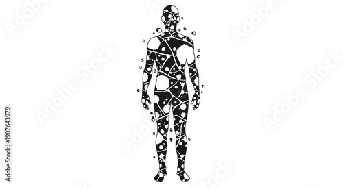 Abstract Human Silhouette with Network of White Shapes and Bubbles