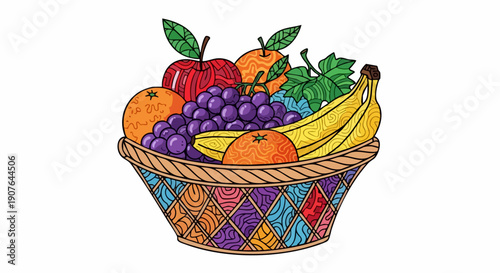 A colorful basket overflowing with fresh fruits.