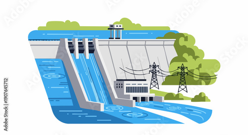 Hydroelectric Dam Generating Renewable Energy with Water Flow.