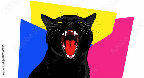 Black Panther Roaring Aggressively with Mouth Wide Open.