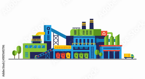 Industrial Factory Complex Detailed Illustration.