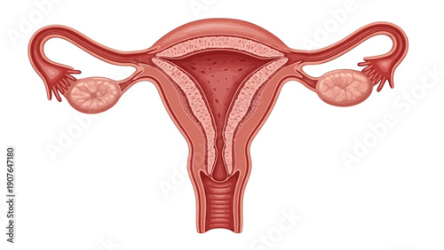 Detailed illustration of the female reproductive system from a frontal anatomical viewpoint