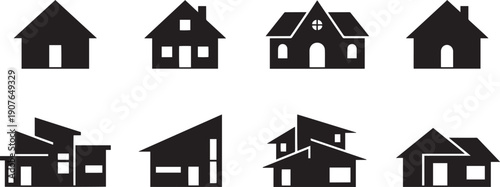 Set of vector silhouette house designs bundle of modern home illustrations