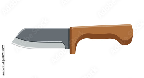 A kitchen knife with a wooden handle viewed from the side
