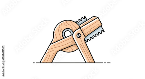 Clothespin illustration on white background with wooden texture and clipping action