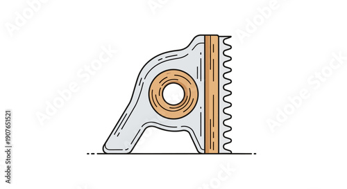 Illustration of a mechanical component with a toothed gear and circular bearing on a plain background viewed from the side