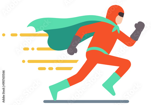 A superhero swiftly delivers a fast parcel, showcasing rapid delivery and exceptional customer service. Vibrant colors and dynamic action create a compelling visual.
