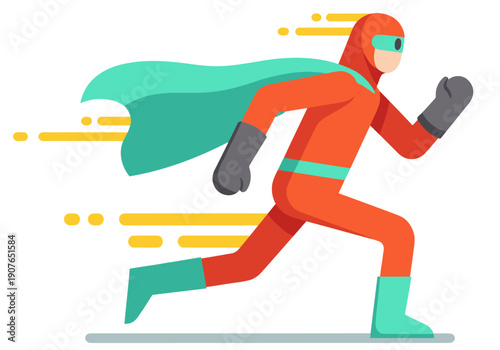 A superhero swiftly delivers a fast parcel, symbolizing rapid delivery service. Vibrant colors and dynamic motion create a sense of speed and efficiency.