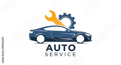 Automobile Service Logo with Car Wrench and Gear.