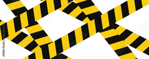Warning tape with yellow and black diagonal stripes. Warn stop seamless line. vector illustration.