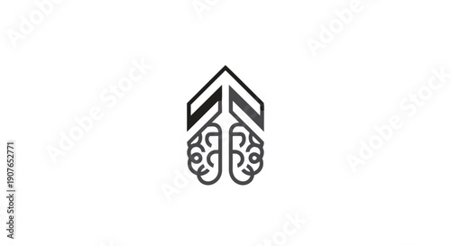 Stylized brain illustration with abstract arrow design element.