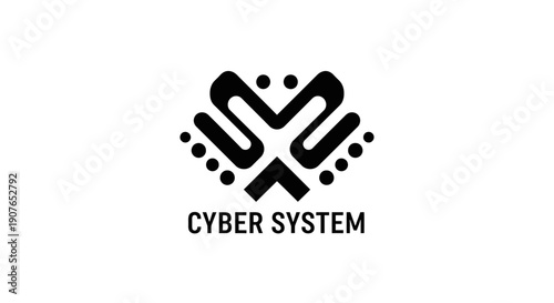 Cyber System Logo Design with Abstract Shapes and Dots.