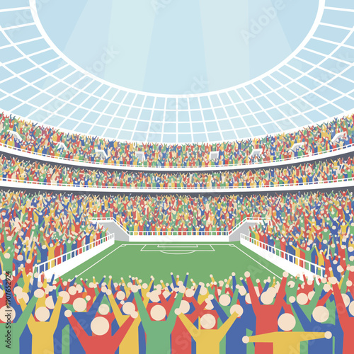 Colorful Crowd Cheers in a Modern Stadium