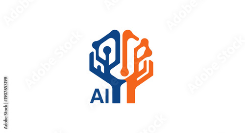 Artificial Intelligence Logo with Human Hand and Circuit Design Elements.