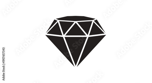 A simple black silhouette of a faceted diamond with sharp edges