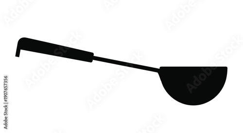 Black silhouette of a traditional asian ladle used for cooking and serving
