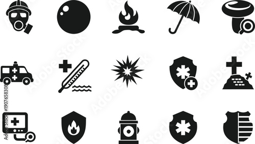 Emergency response and medical icons in silhouette style