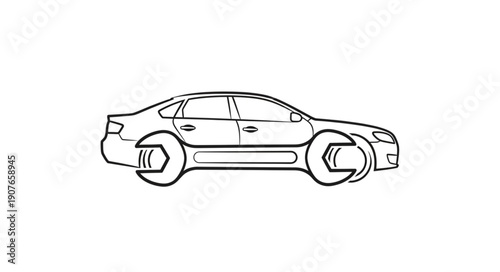 Black and White Car Illustration.