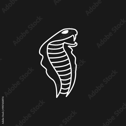 Minimalist Cobra Snake Head Outline Icon with Fangs and Forked Tongue