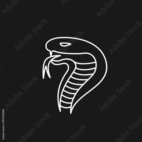 White Outline Cobra Head Icon with Flicking Tongue on Black Background