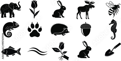 Islamic symbols and silhouette icons for ramadan and eid