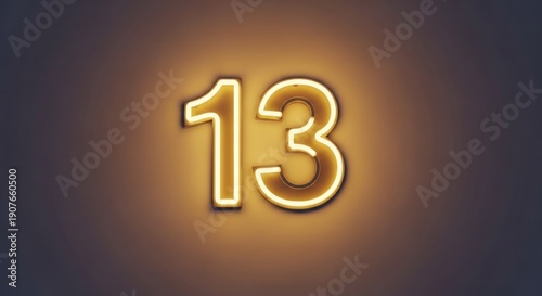 Wallpaper Mural Illuminated, glowing neon number "13" against a warm, gradient background Torontodigital.ca