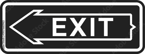Black Exit Sign with White Text and Arrow Pointing Left on White Background vector illustration