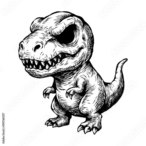 black and white hand drawn illustration of t rex vector